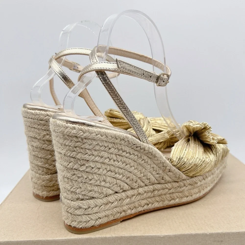 Loeffler Randall Charley Wedge Platform Sandal Espadrilles Gold EU 42 US 11